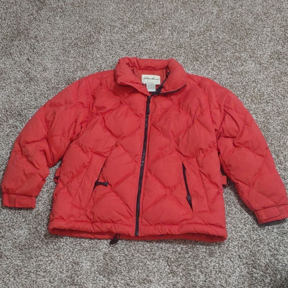 VTG Eddie Bauer Goose Down Coat Women's Orange Puffer Jacket Size M